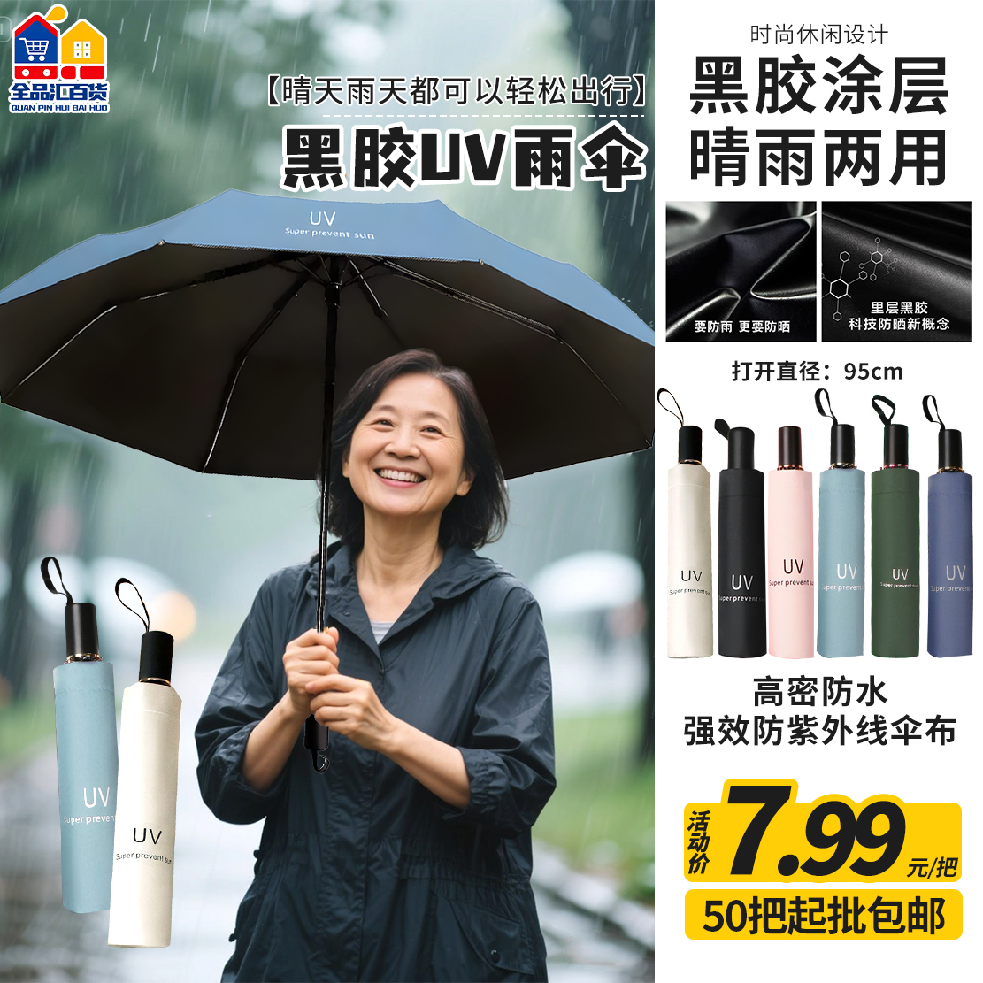 黑胶uv雨伞 